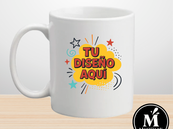 mug blanco magentta